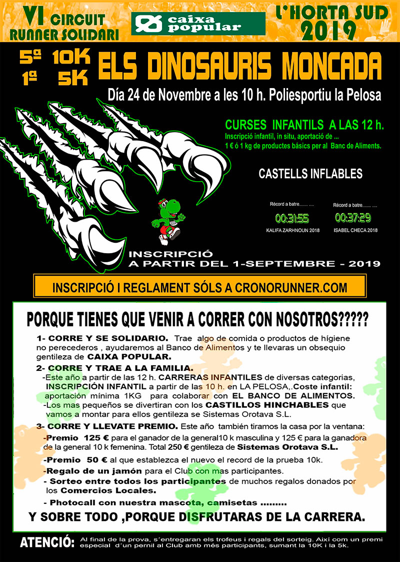 Carreras 5K y 10K Els Dinosauris Moncada 2019