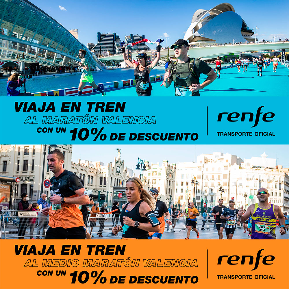 Descuentos Renfe para llegar al Medio y al Maratón Valencia 2022